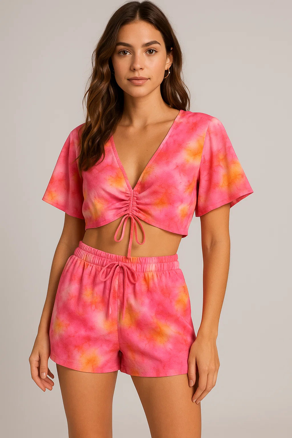 Morden Spotted Pink & Orange Digital Printed Fabric - Weightless