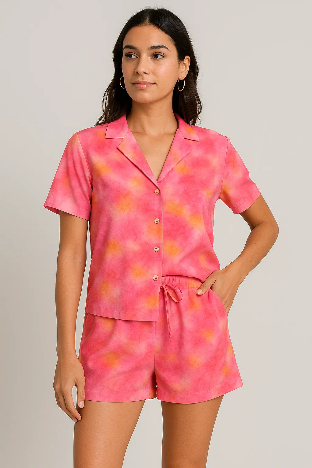 Morden Spotted Pink & Orange Digital Printed Fabric - Weightless