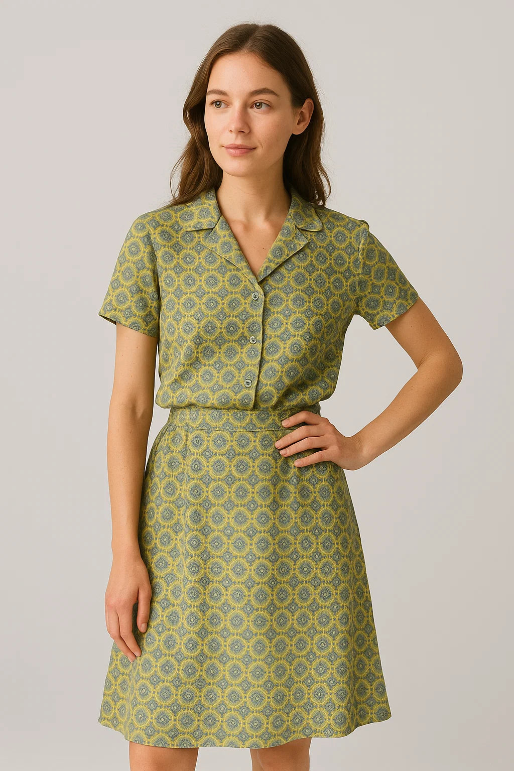 Attractive Tiny Green Link Flower Digital Printed Fabric - Weightless