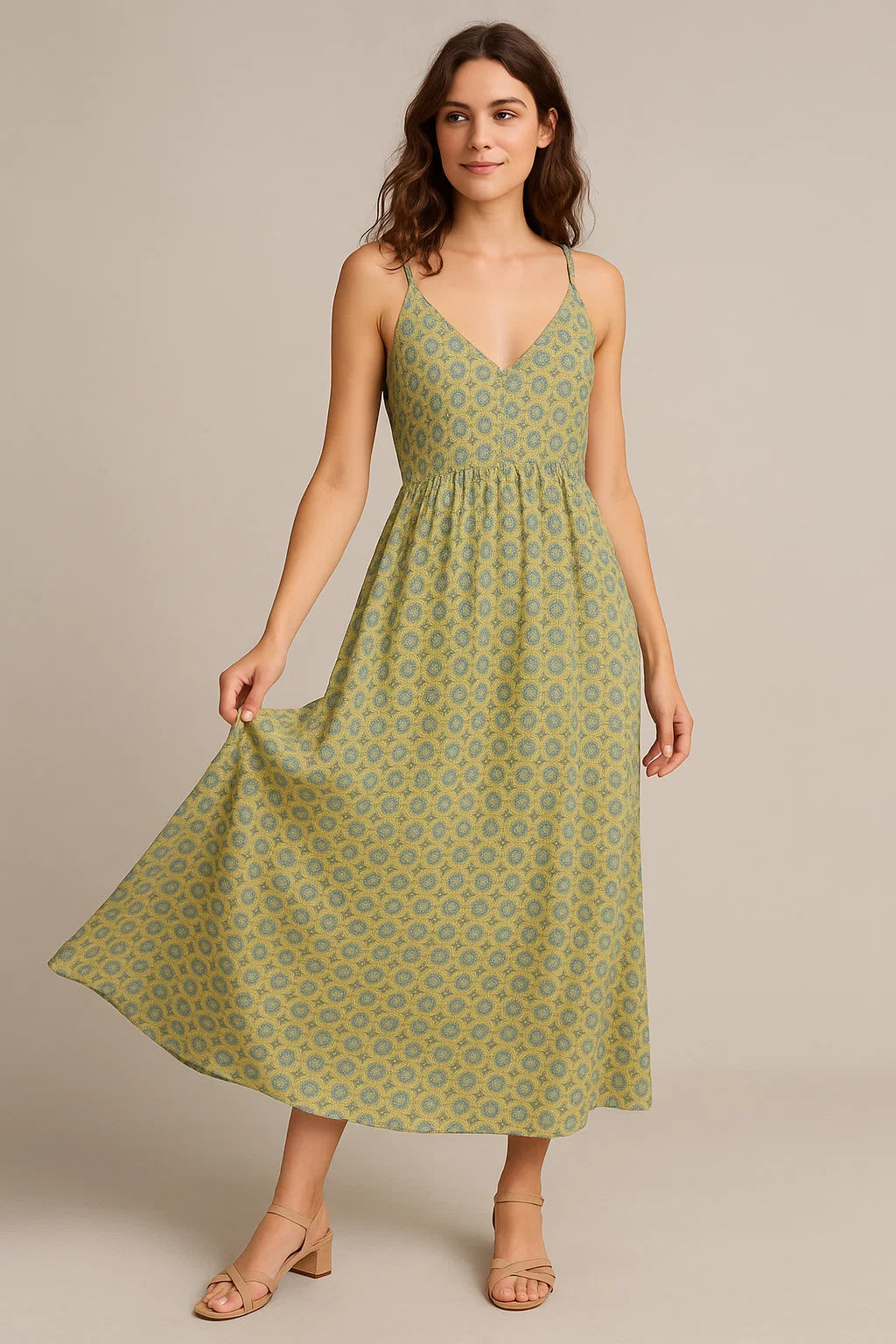 Attractive Tiny Green Link Flower Digital Printed Fabric - Weightless