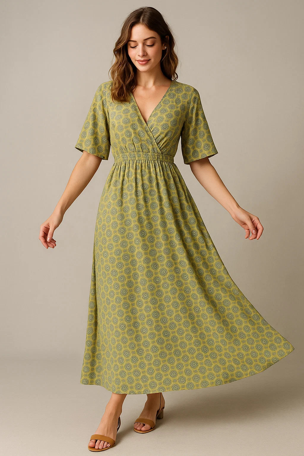 Attractive Tiny Green Link Flower Digital Printed Fabric - Weightless