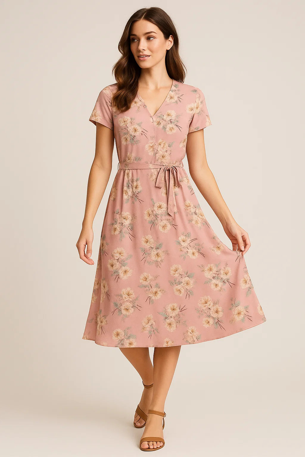 Camellia With Watusi Colour Digital Printed Fabric - Weightless