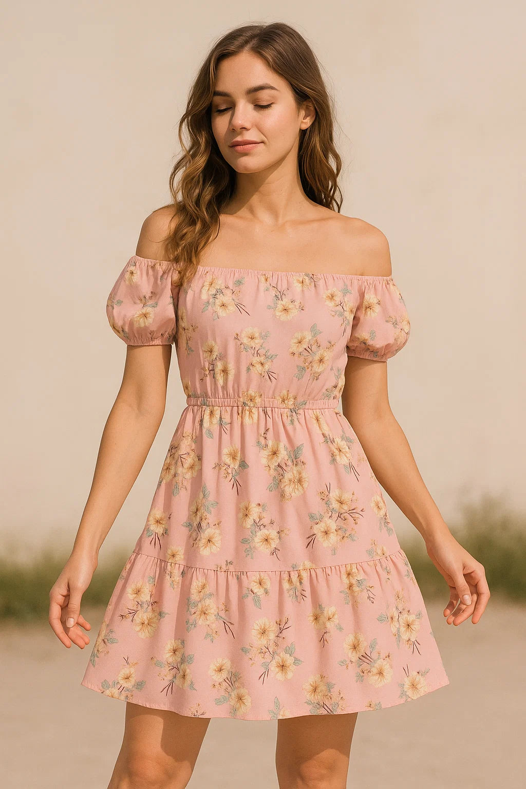 Camellia With Watusi Colour Digital Printed Fabric - Weightless