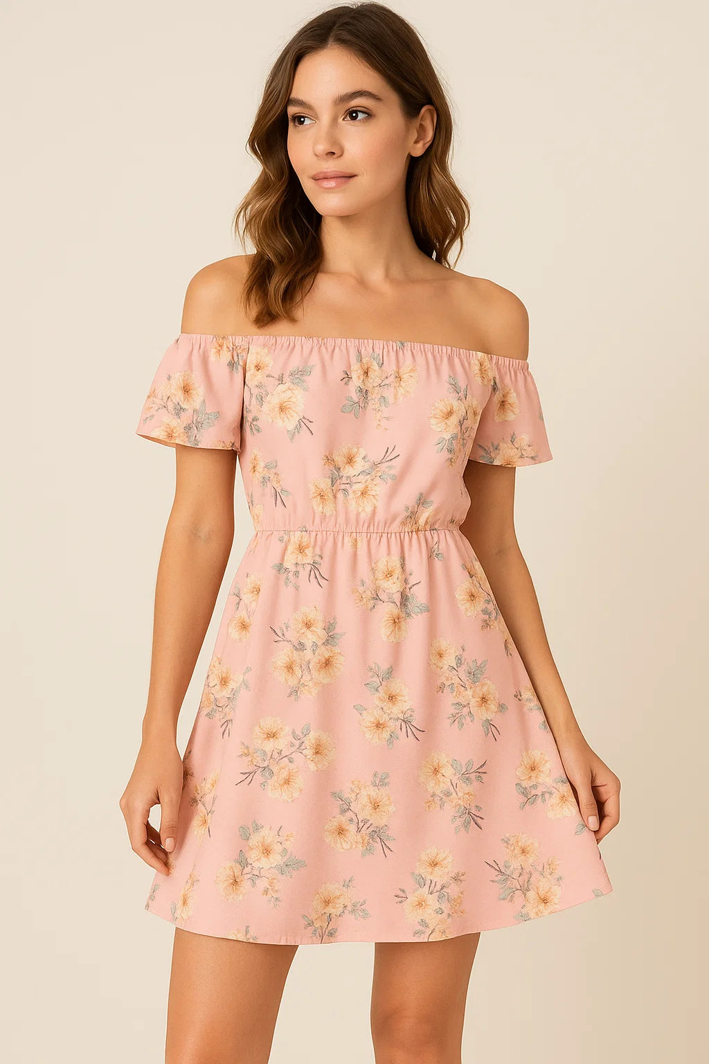 Camellia With Watusi Colour Digital Printed Fabric - Weightless