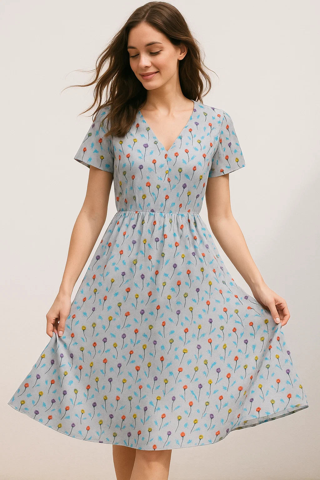 Colourful Flower Chintz With Small Leaves Digital Printed Fabric - Weightless