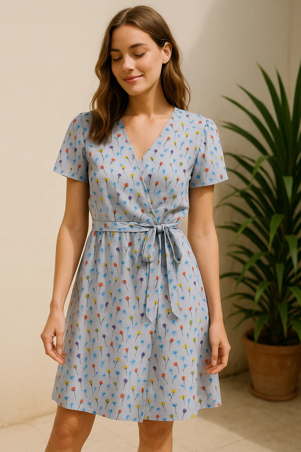 Colourful Flower Chintz With Small Leaves Digital Printed Fabric - Weightless