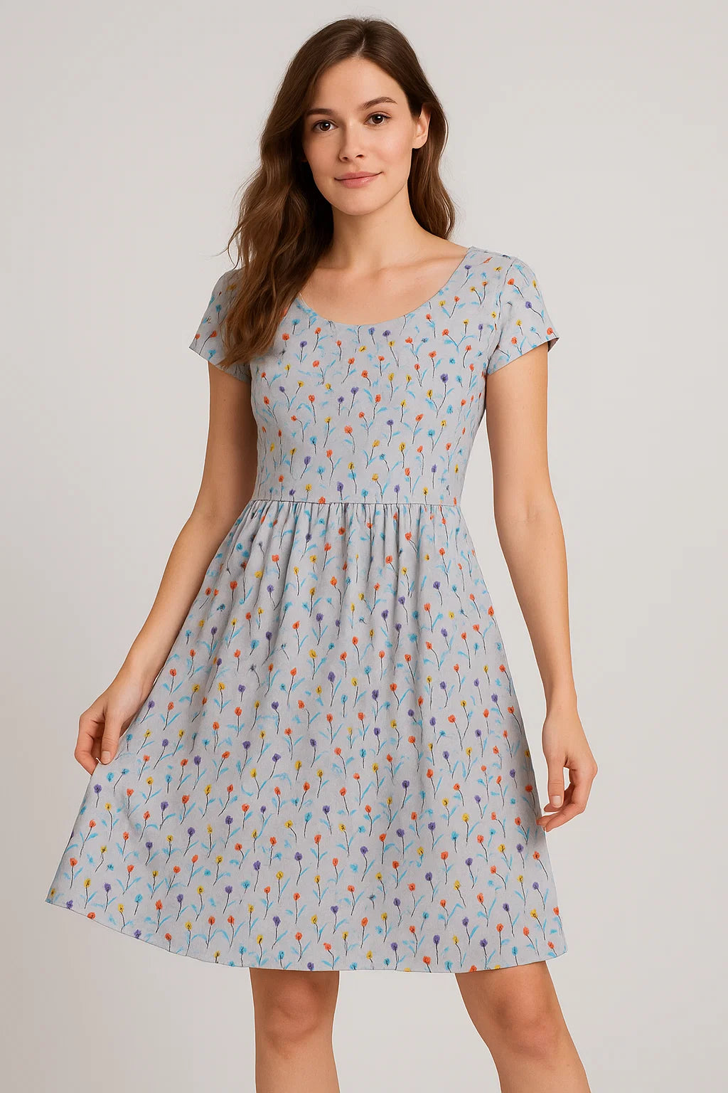 Colourful Flower Chintz With Small Leaves Digital Printed Fabric - Weightless