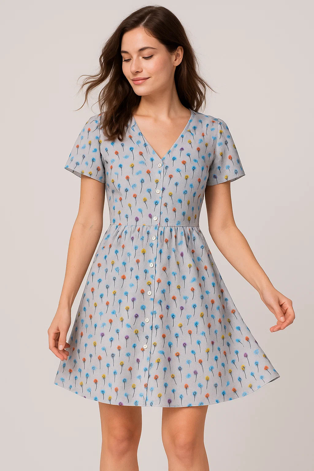 Colourful Flower Chintz With Small Leaves Digital Printed Fabric - Weightless