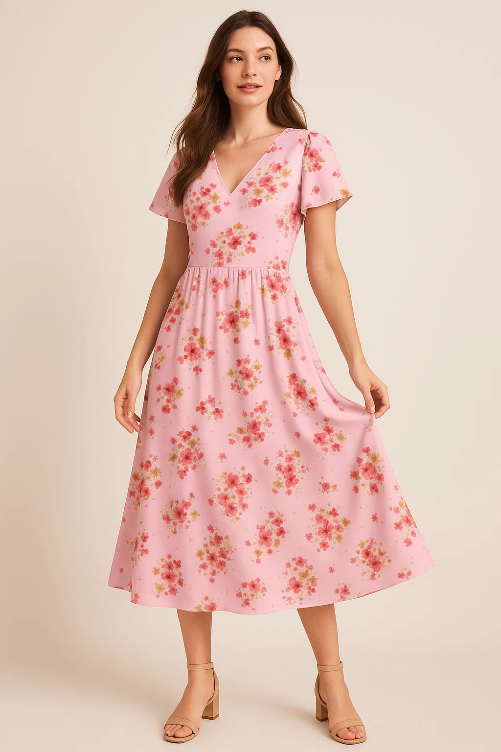 Lovely Pinkish Chintz Flower Digital Printed Fabric - Weightless