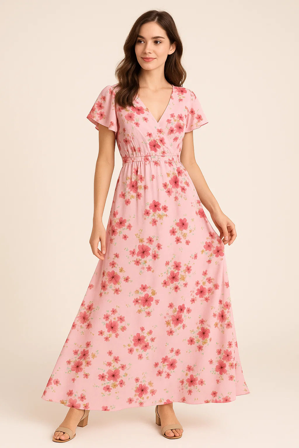 Lovely Pinkish Chintz Flower Digital Printed Fabric - Weightless