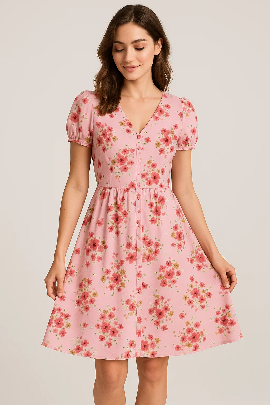 Lovely Pinkish Chintz Flower Digital Printed Fabric - Weightless