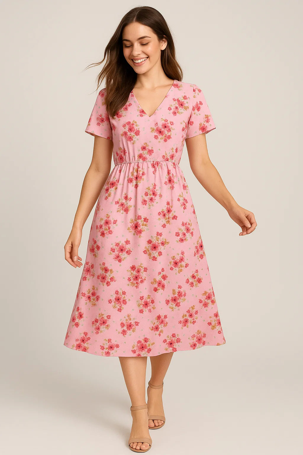 Lovely Pinkish Chintz Flower Digital Printed Fabric - Weightless