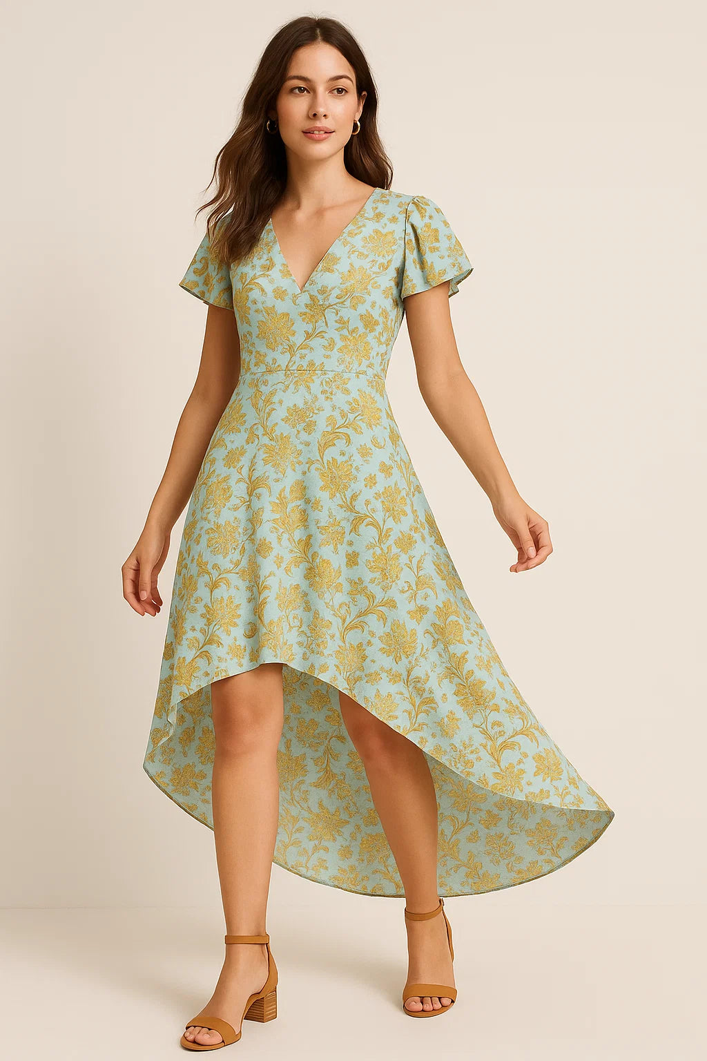 Royal Golden Flower Branch Digital Printed Fabric - Weightless