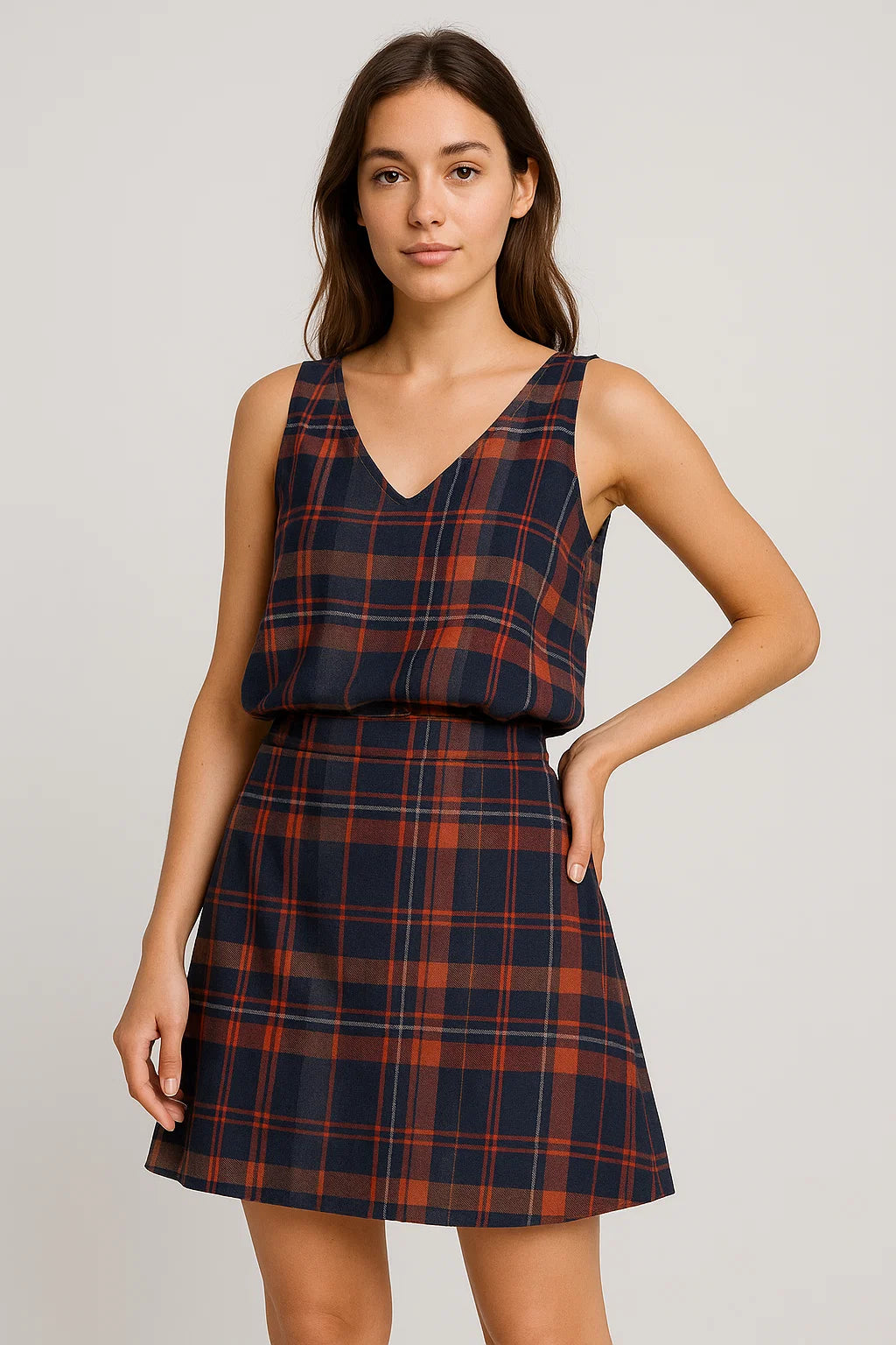 Morden Browny Checkered Digital Printed Fabric - Weightless