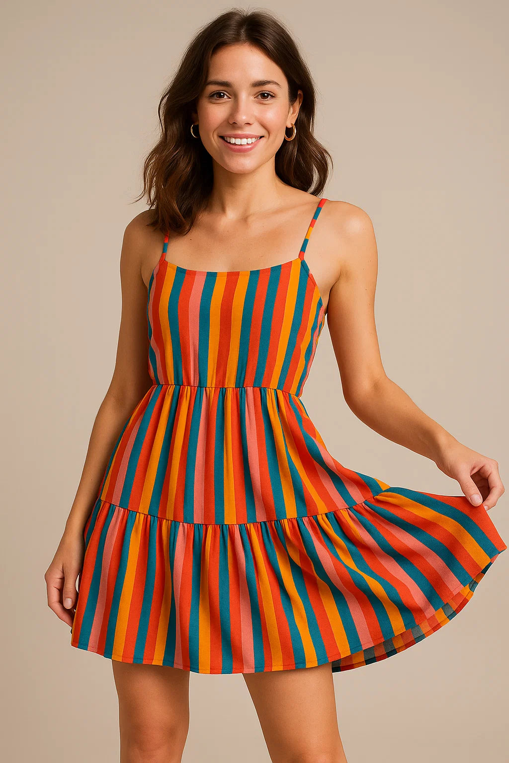 Rainbow Colourful Breton Stripes Digital Printed Fabric - Weightless