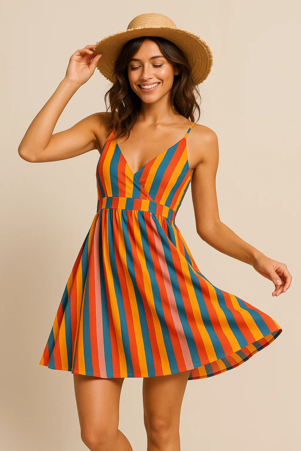 Rainbow Colourful Breton Stripes Digital Printed Fabric - Weightless