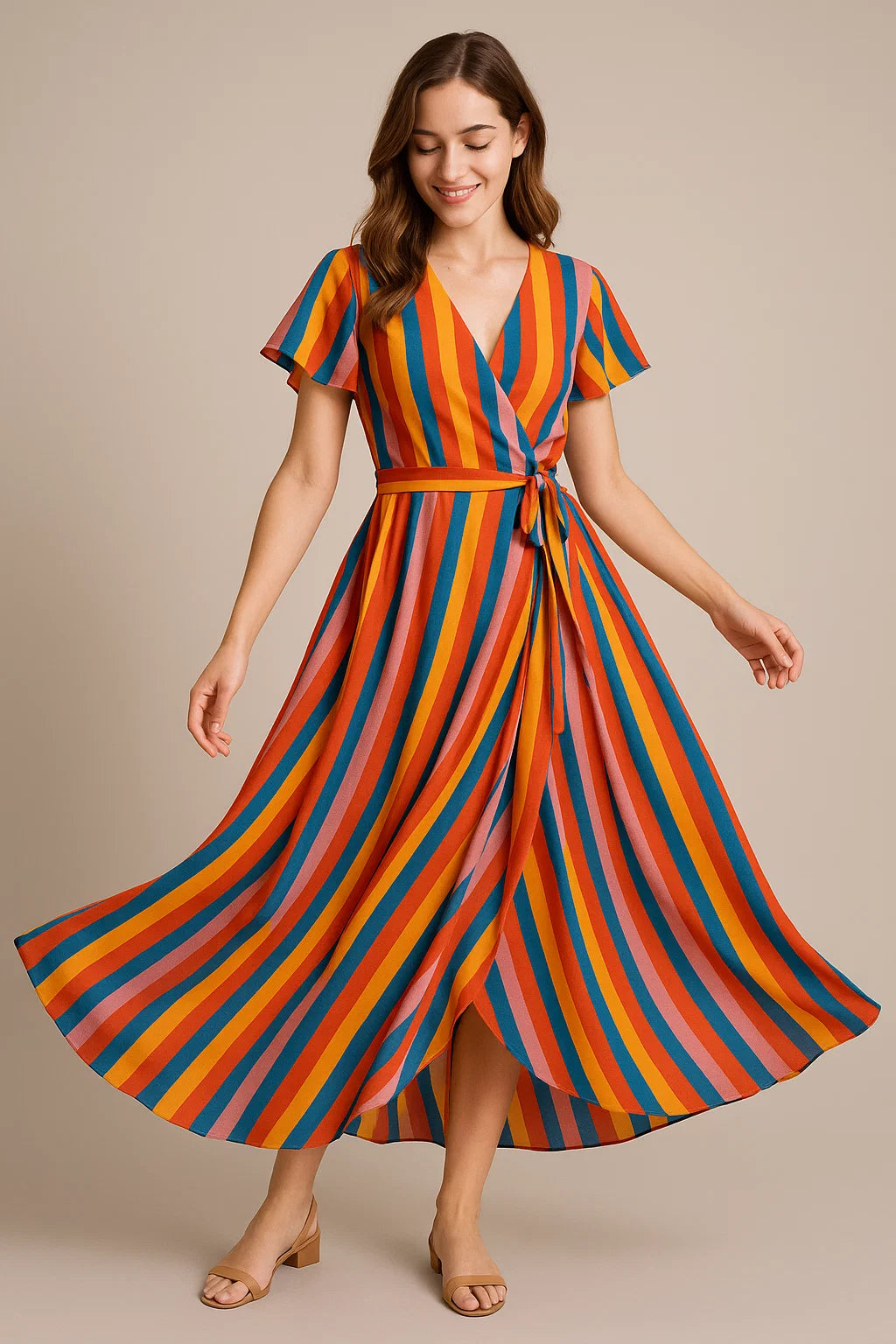 Rainbow Colourful Breton Stripes Digital Printed Fabric - Weightless