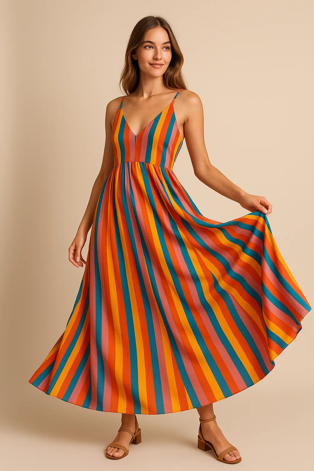 Rainbow Colourful Breton Stripes Digital Printed Fabric - Weightless