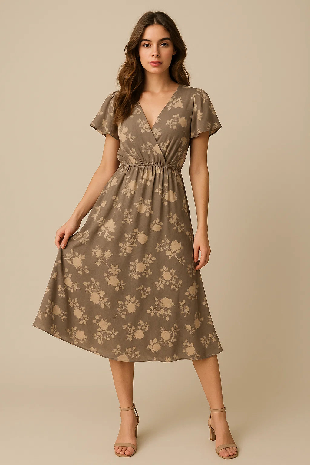 Beautiful Brown Floral Branch Digital Printed Fabric - Weightless