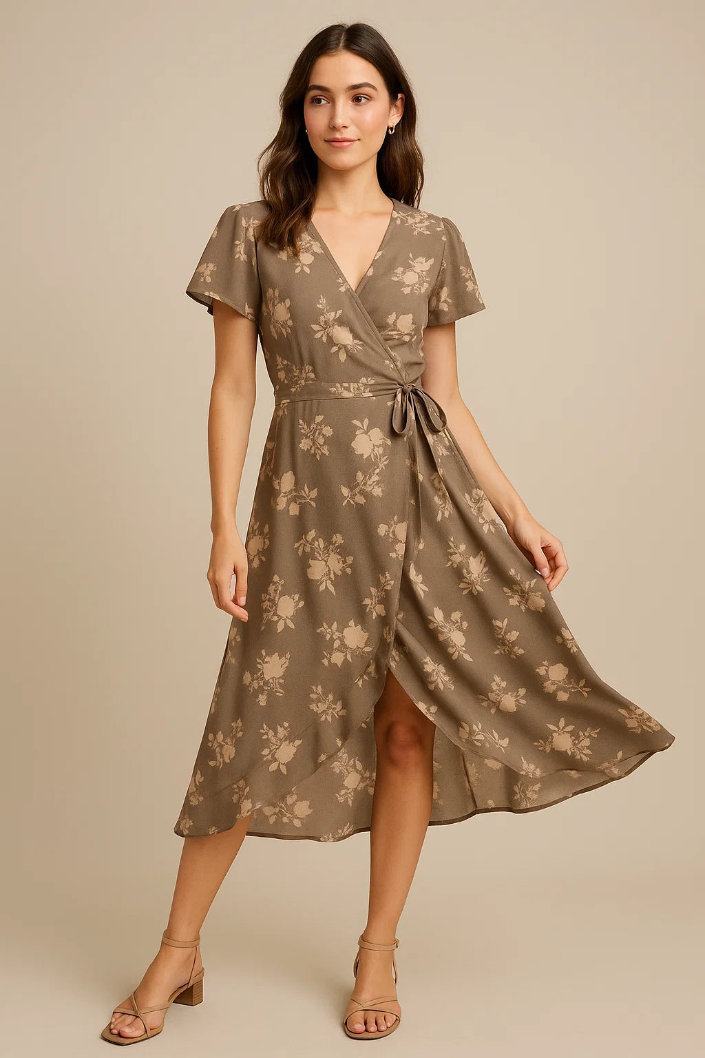 Beautiful Brown Floral Branch Digital Printed Fabric - Weightless