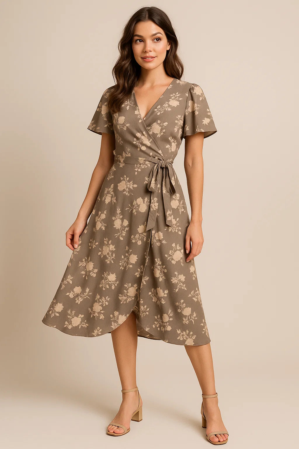 Beautiful Brown Floral Branch Digital Printed Fabric - Weightless