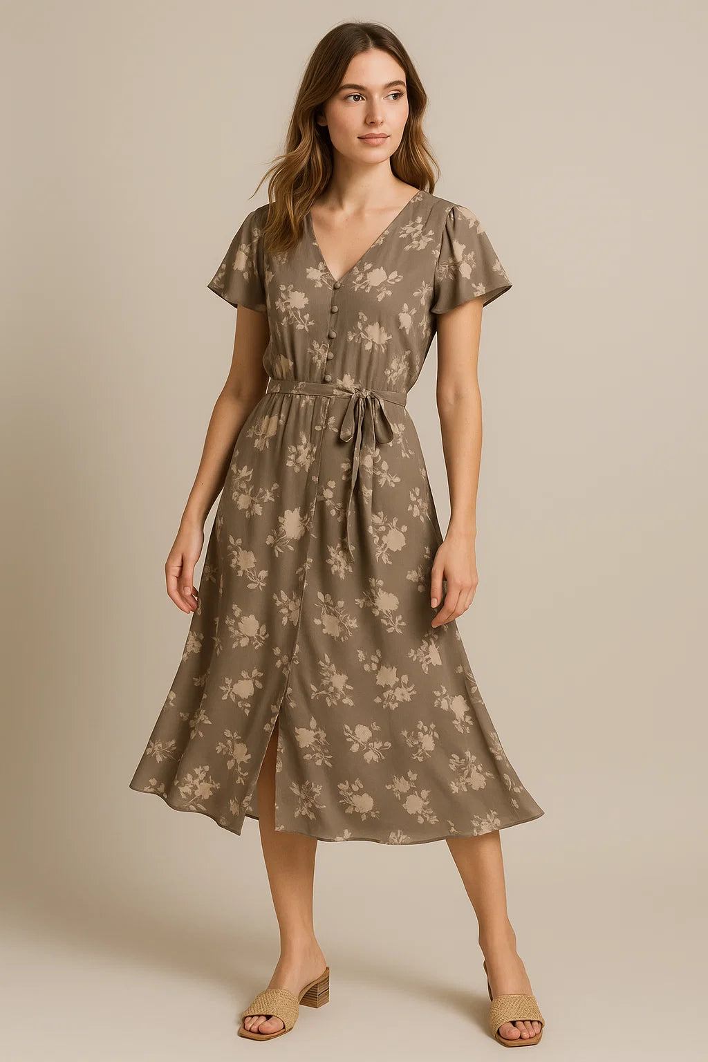 Beautiful Brown Floral Branch Digital Printed Fabric - Weightless