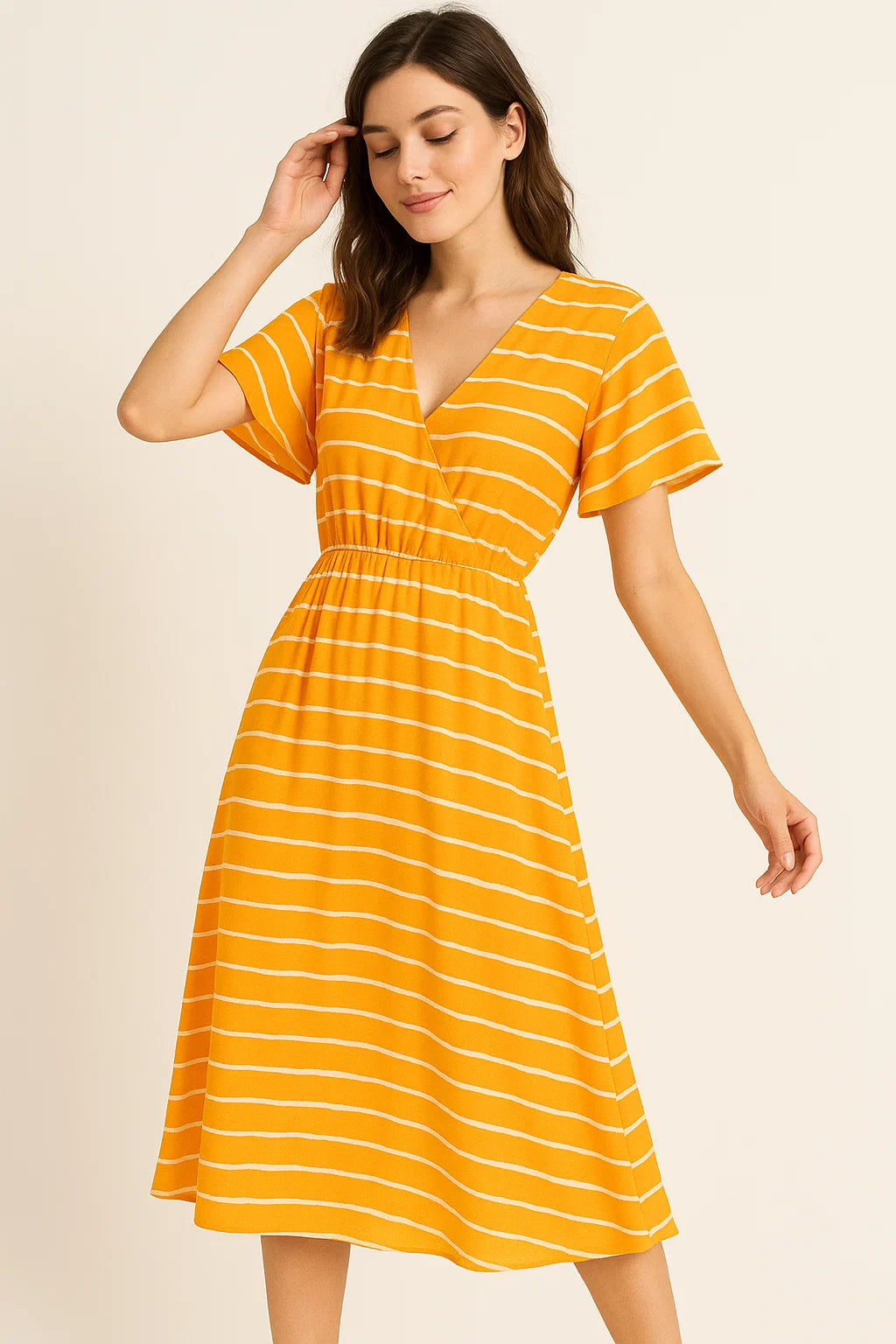 Decorative Yellow Gradient Strips Wave Digital Printed Fabric - Weightless