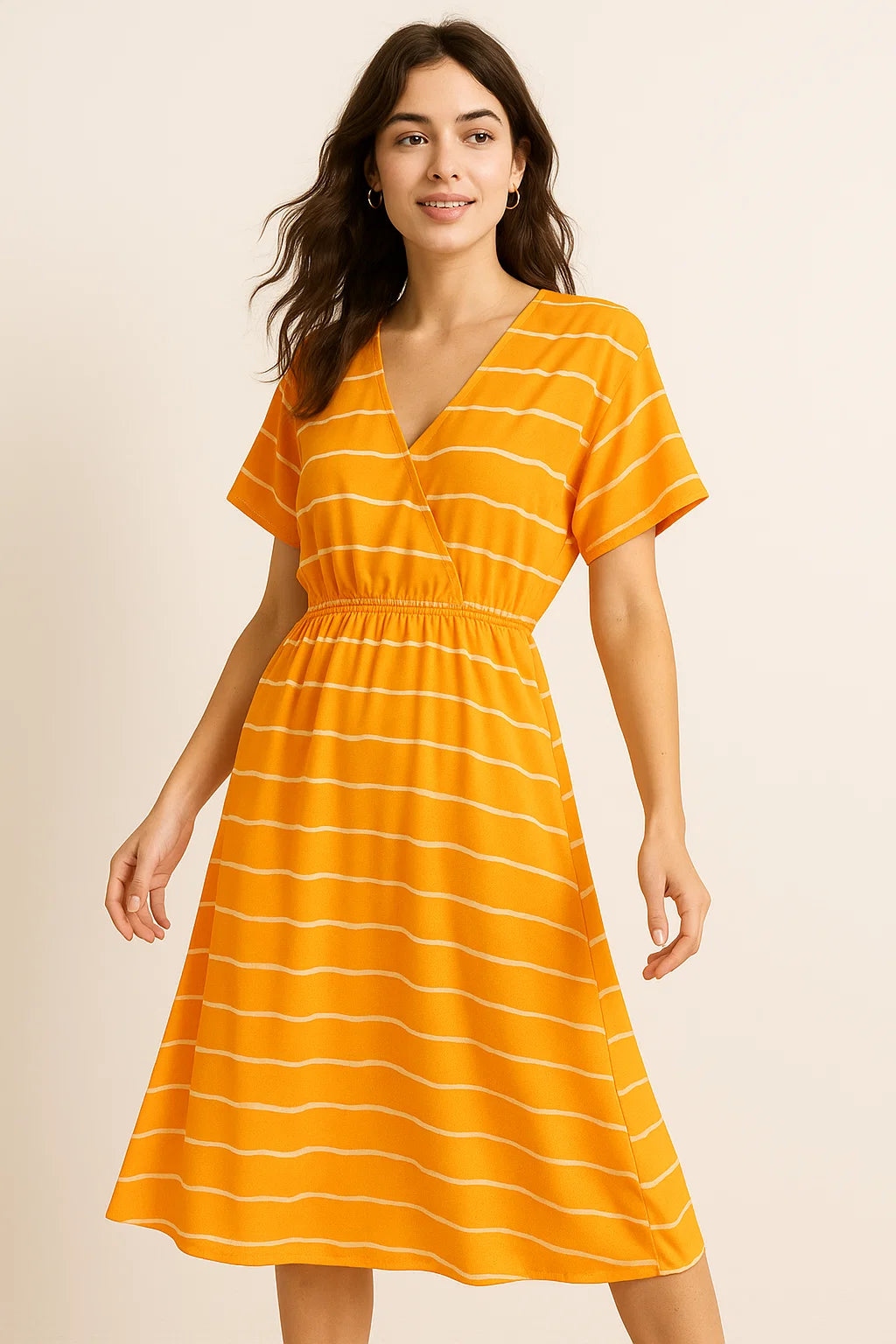 Decorative Yellow Gradient Strips Wave Digital Printed Fabric - Weightless