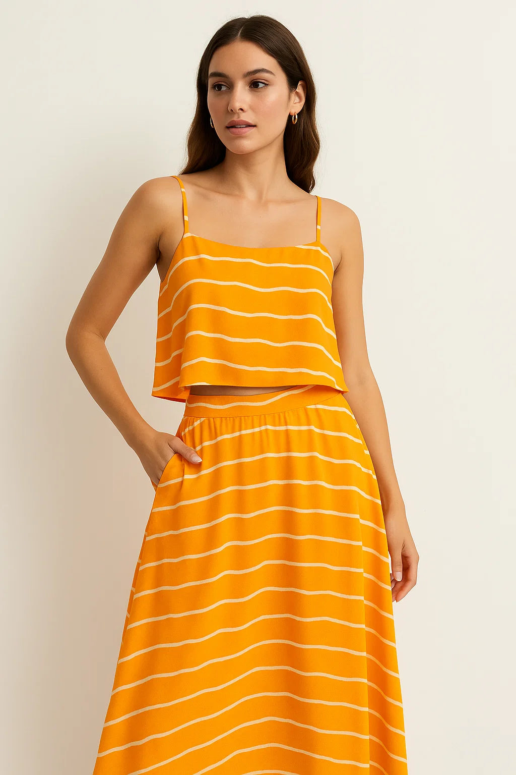 Decorative Yellow Gradient Strips Wave Digital Printed Fabric - Weightless