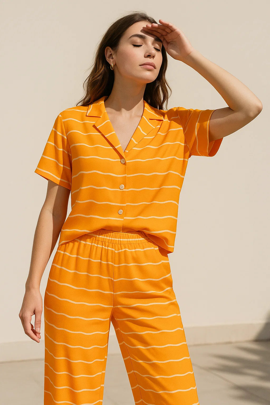 Decorative Yellow Gradient Strips Wave Digital Printed Fabric - Weightless