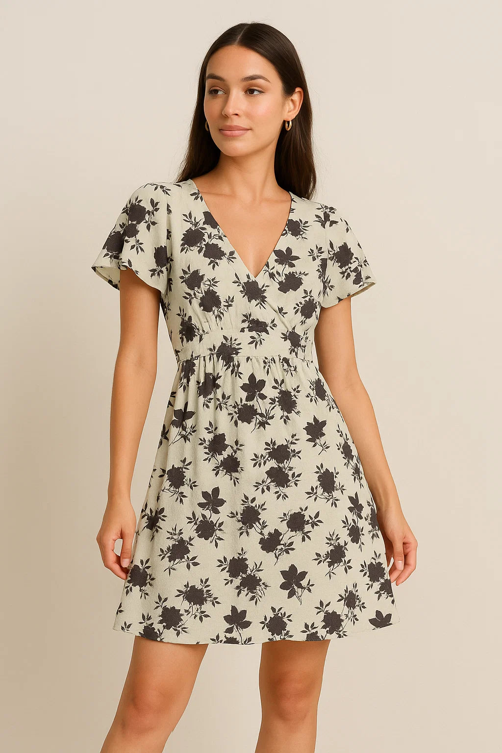 Black Floral Flower Digital Printed Fabric - Weightless