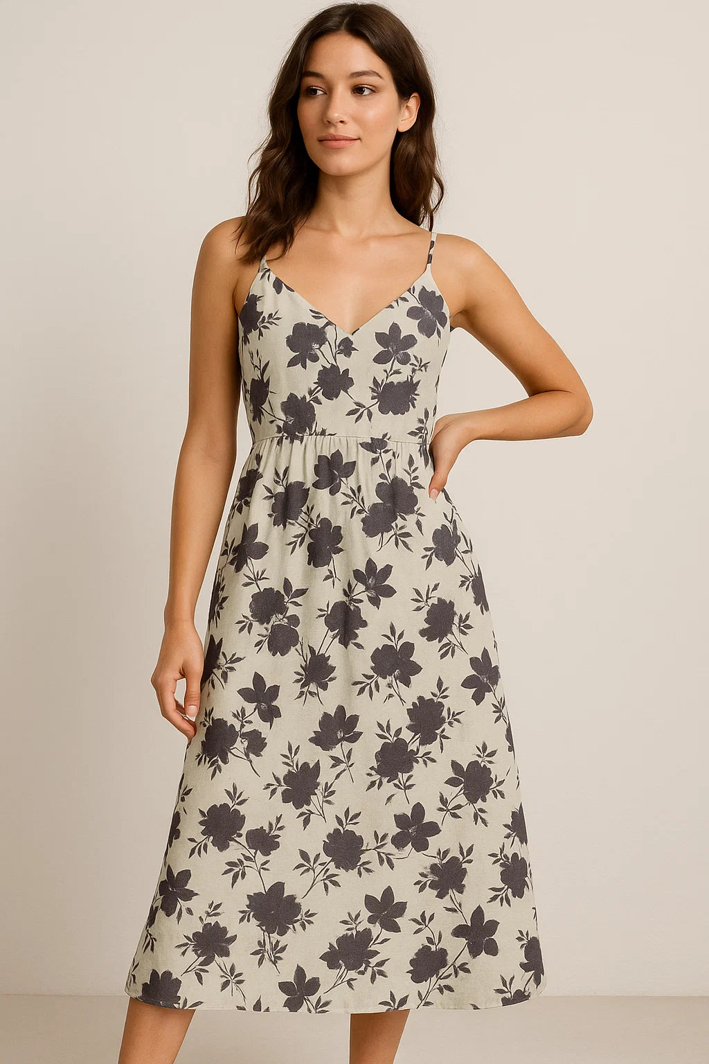 Black Floral Flower Digital Printed Fabric - Weightless