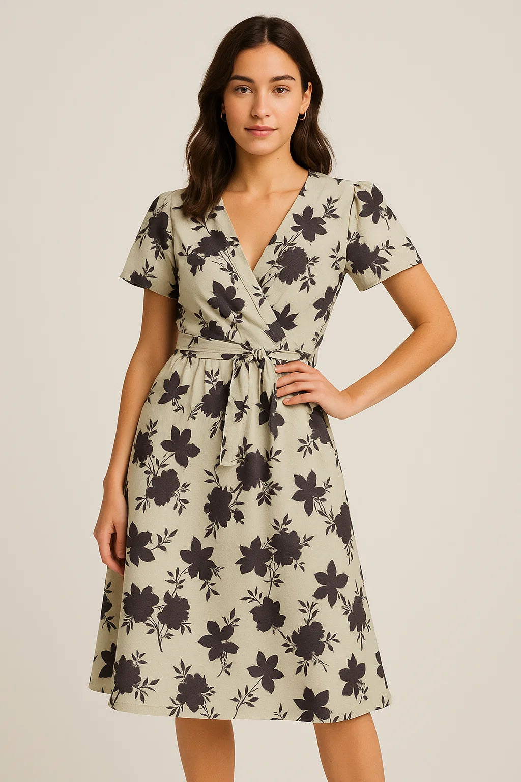 Black Floral Flower Digital Printed Fabric - Weightless