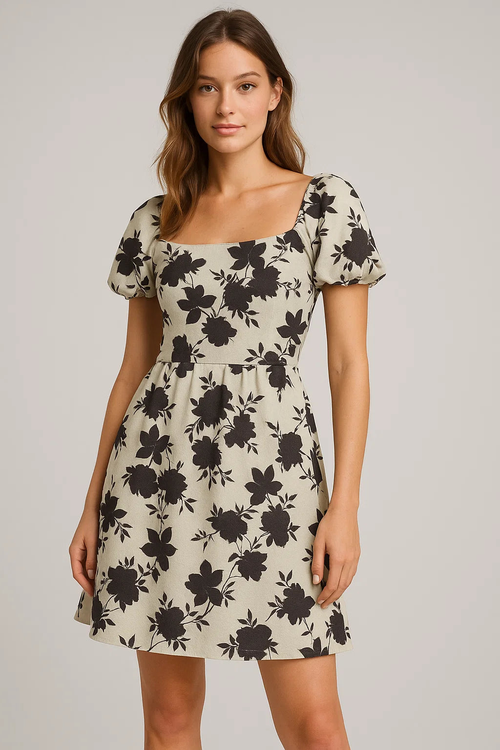 Black Floral Flower Digital Printed Fabric - Weightless