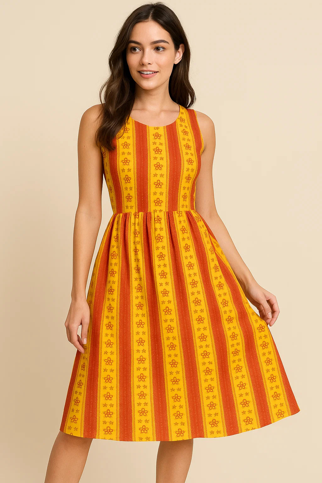 Tiny Red And Yellow Doted Flower Digital Printed Fabric - Weightless