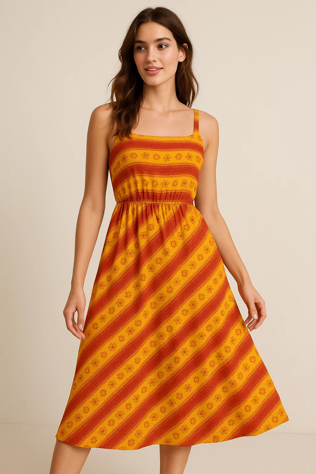 Tiny Red And Yellow Doted Flower Digital Printed Fabric - Weightless