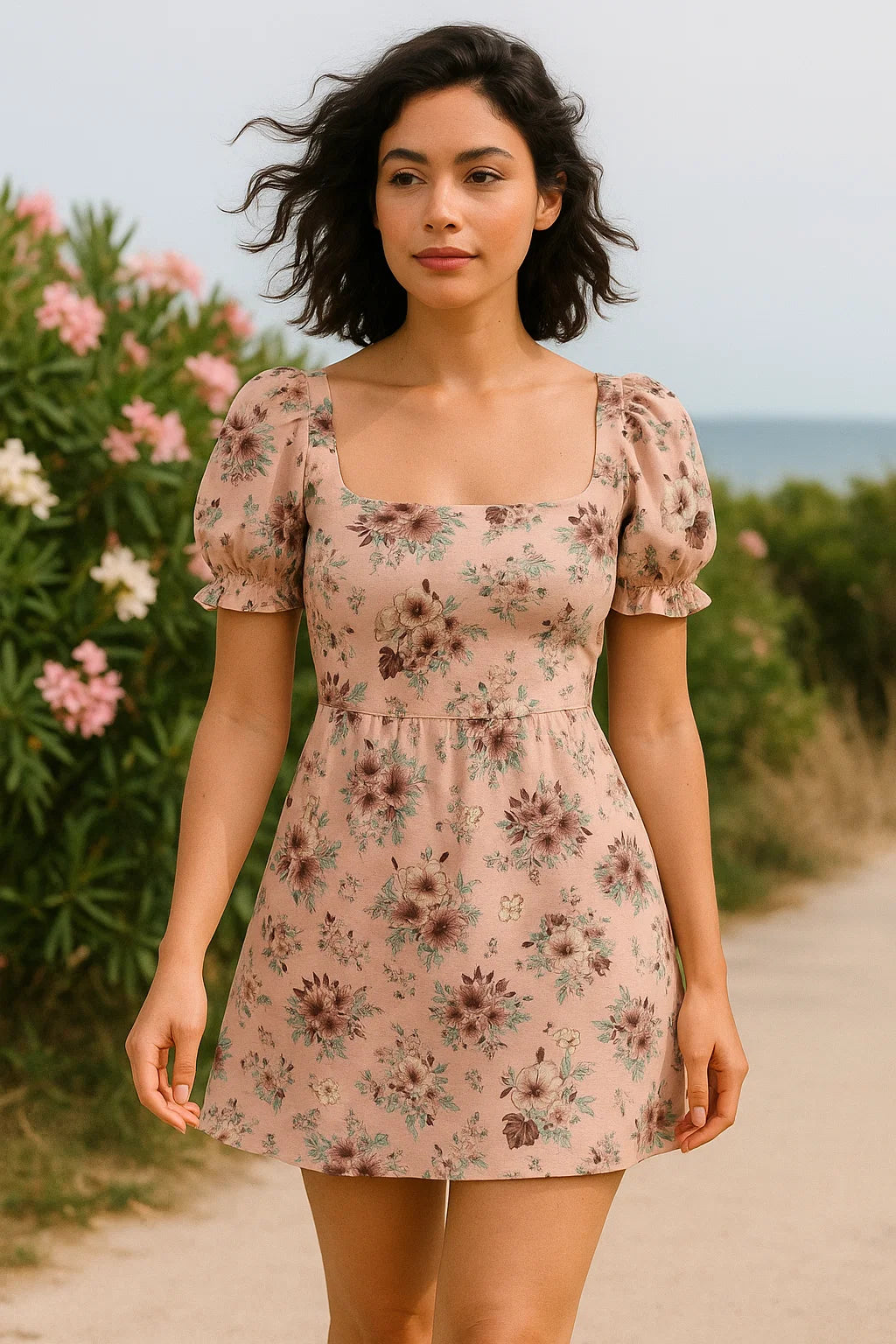 Multi Flower Bunch And Linear Leafs Digital Printed Fabric - Weightless