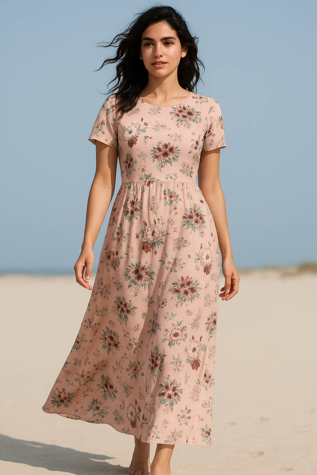 Multi Flower Bunch And Linear Leafs Digital Printed Fabric - Weightless