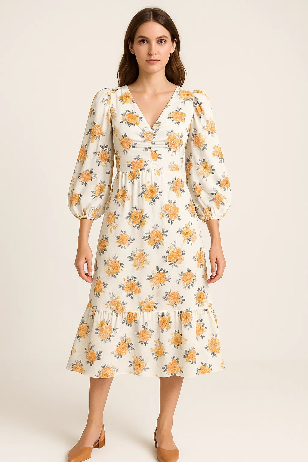 Yellow Lonicera Grey Leafs Digital Printed Fabric - Weightless