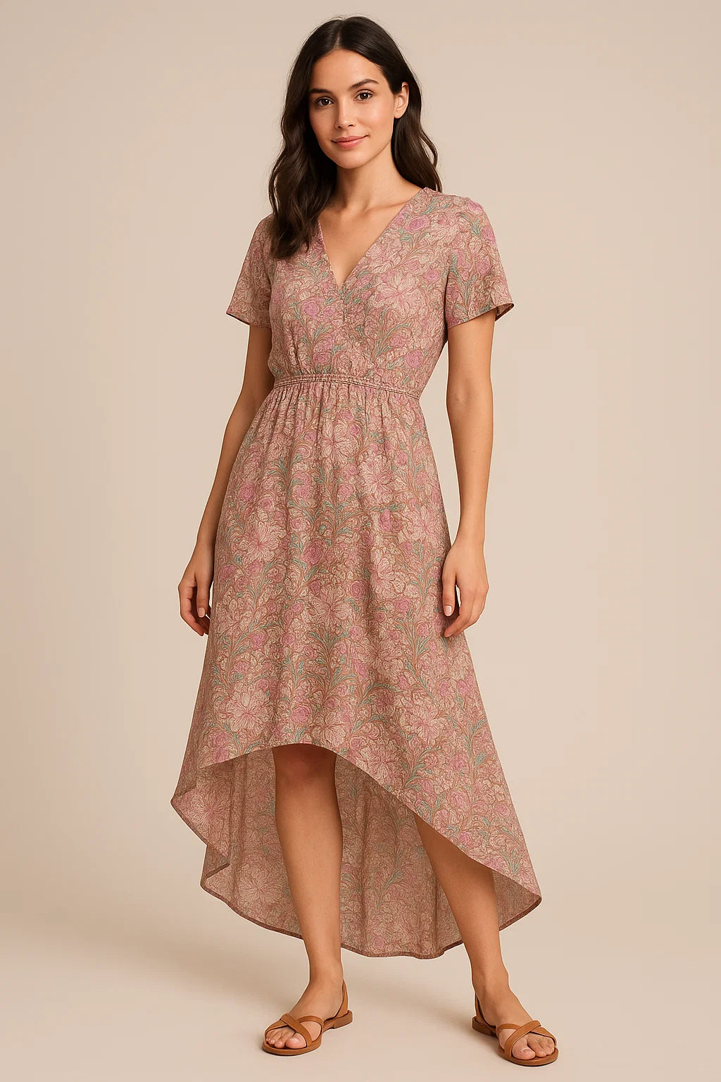 Festive Curve Design Pink Doted Flower Digital Printed Fabric - Weightless