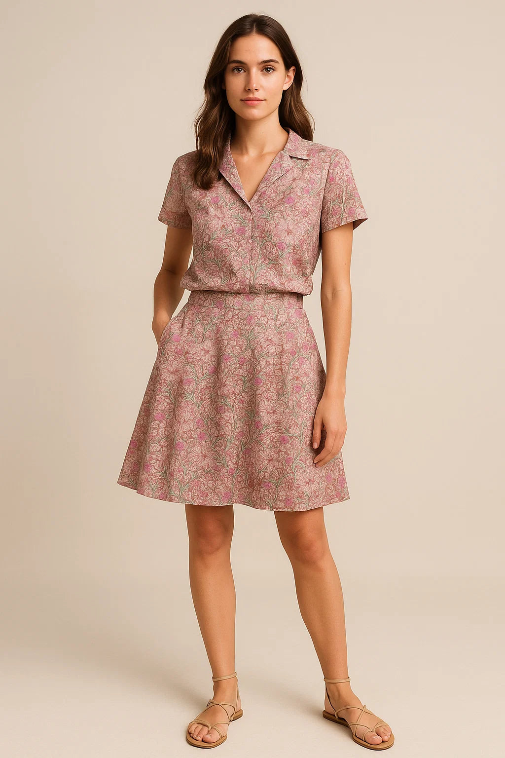 Festive Curve Design Pink Doted Flower Digital Printed Fabric - Weightless