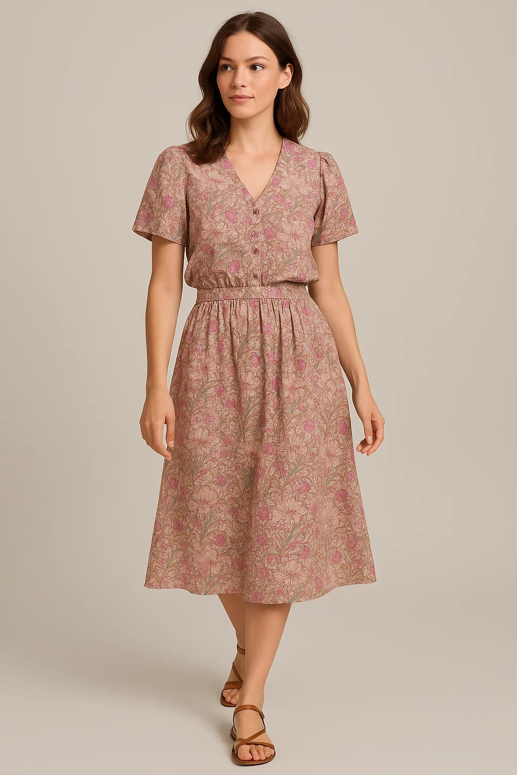 Festive Curve Design Pink Doted Flower Digital Printed Fabric - Weightless