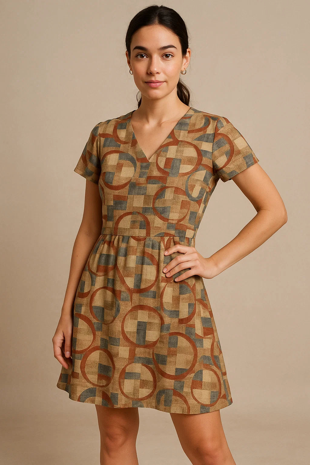 Dusty Looked Brown Abstract Motif  Digital Printed Fabric - Weightless