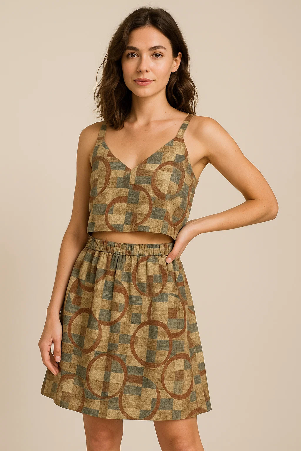 Dusty Looked Brown Abstract Motif  Digital Printed Fabric - Weightless