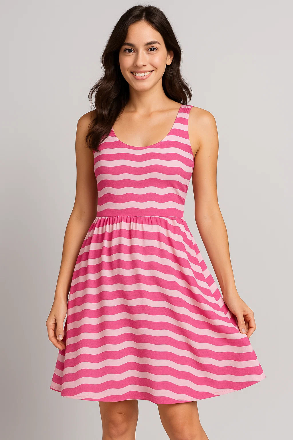 Pink And Offwhite Stripe Combo Digital Printed Fabric  - Weightless