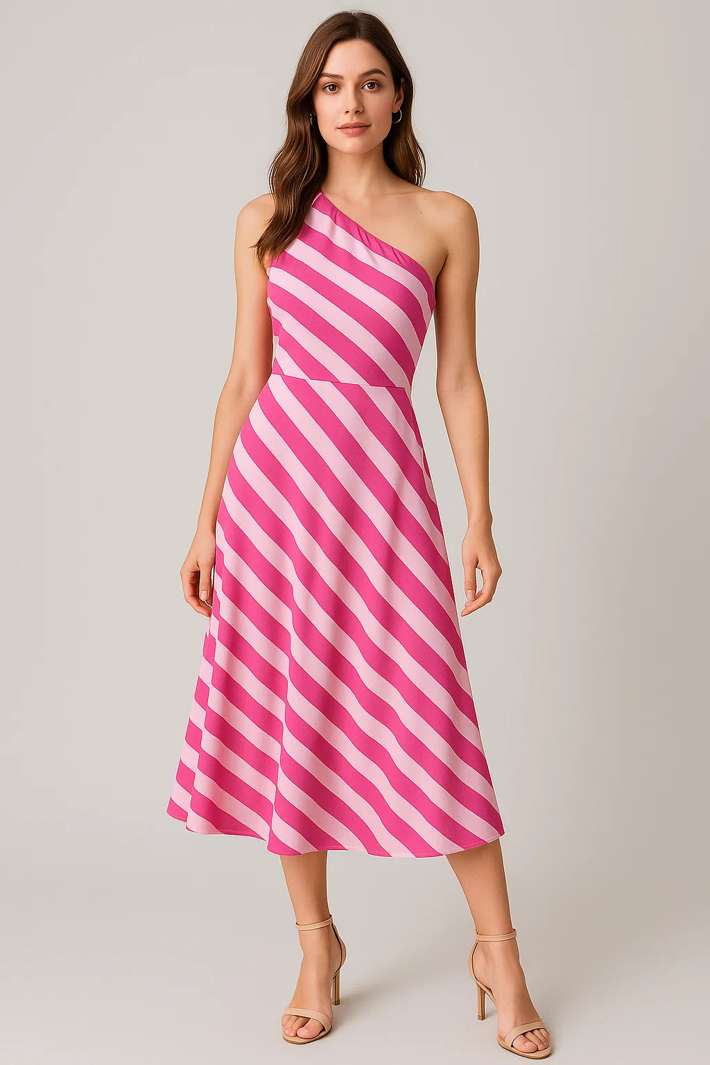 Pink And Offwhite Stripe Combo Digital Printed Fabric  - Weightless