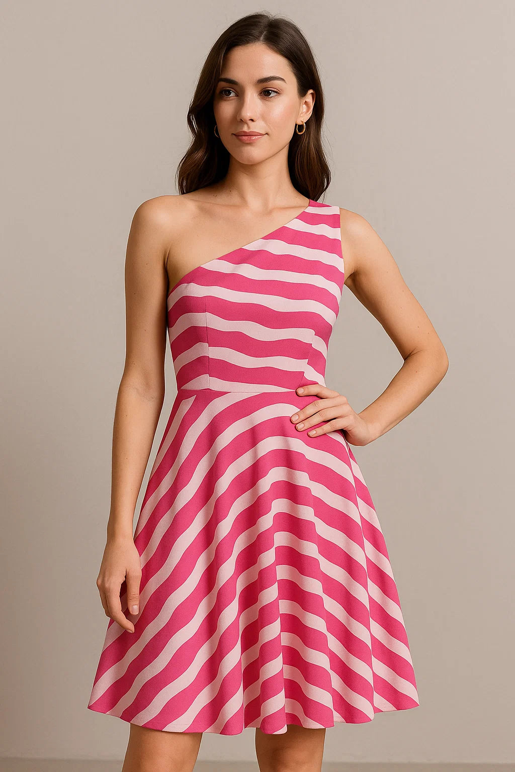 Pink And Offwhite Stripe Combo Digital Printed Fabric  - Weightless