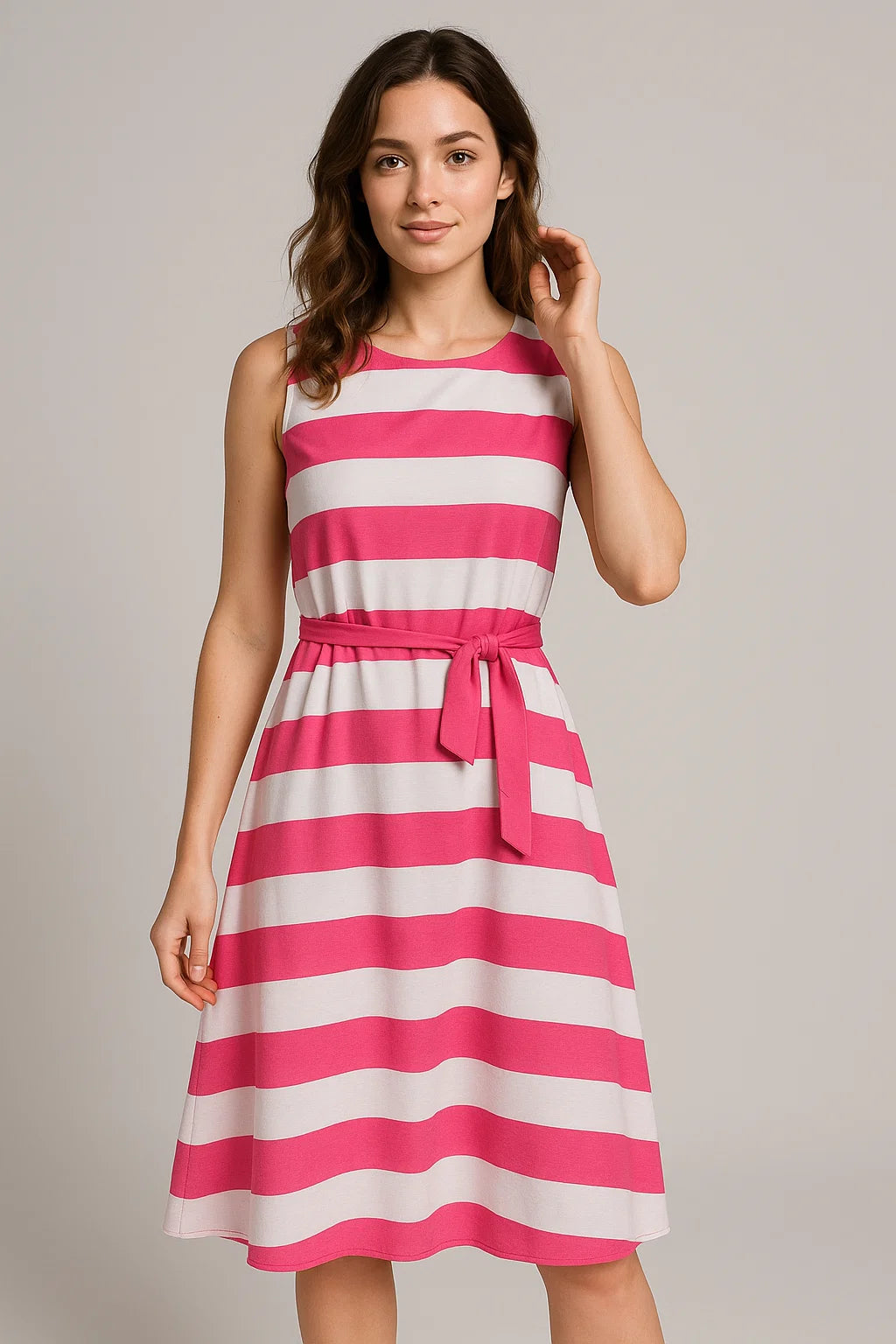 Peach And Pink Stripes Digital Printed Fabric  - Weightless