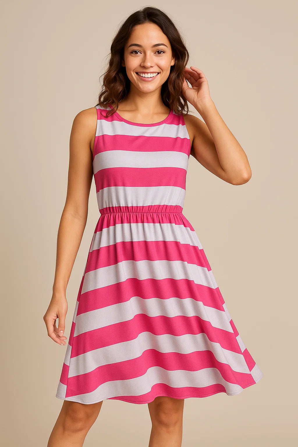 Peach And Pink Stripes Digital Printed Fabric  - Weightless