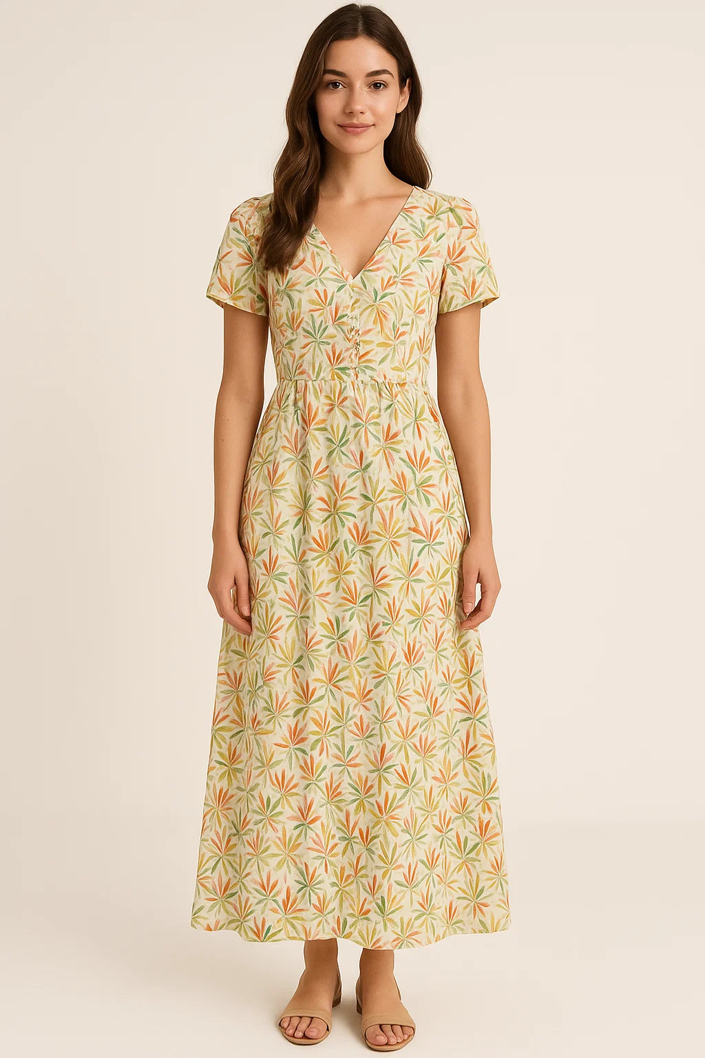 Hand Painted Leaves Allover Digital Printed Fabric  - Weightless